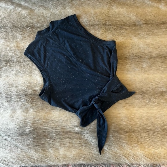 LULULEMON Blue Time to Restore Mock Neck Wrap Around Tie Back Tank Top Bra 4 - Picture 4 of 14